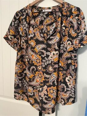 DR2 Black Blouse with Mustard & Pink Paisley Print